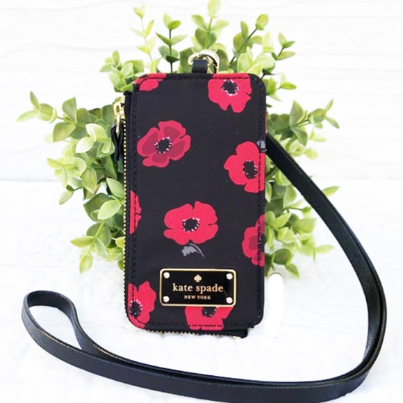 kate spade Accessories - Kate Spade Black Red Poppy ID Lanyard Badge Card